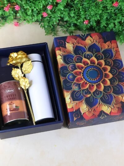 Coffee Almonds Gift Hamper – Golden Rose & Stainless Steel Bottle