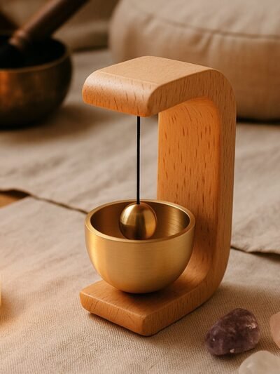 Zen Meditation Bell – Japanese Style Wooden Stand with Brass Chime