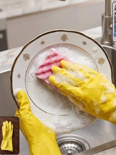 Waterproof Rubber Cleaning Gloves � Durable & Reusable for Household Tasks