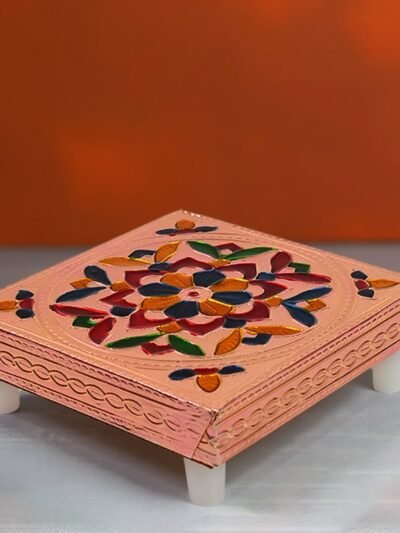 Meenakari Puja Chowki – Handcrafted Wooden Bajot Set | VoltDesk
