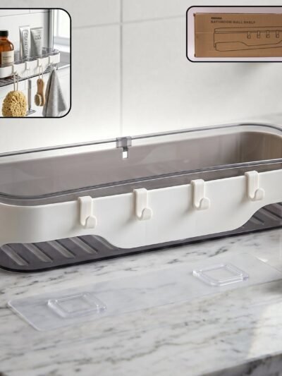 Bathroom Wall Shelf � Space-Saving with Hooks & Modern Design