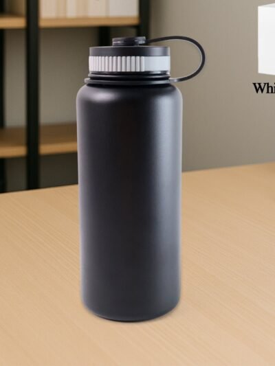 Black Vacuum-Insulated Stainless Steel Water Bottle – 1000ml Durable & Leakproof