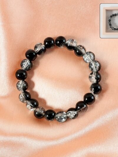 Dual-Tone Crystal Beaded Stretch Bracelet – Elegant & Lightweight