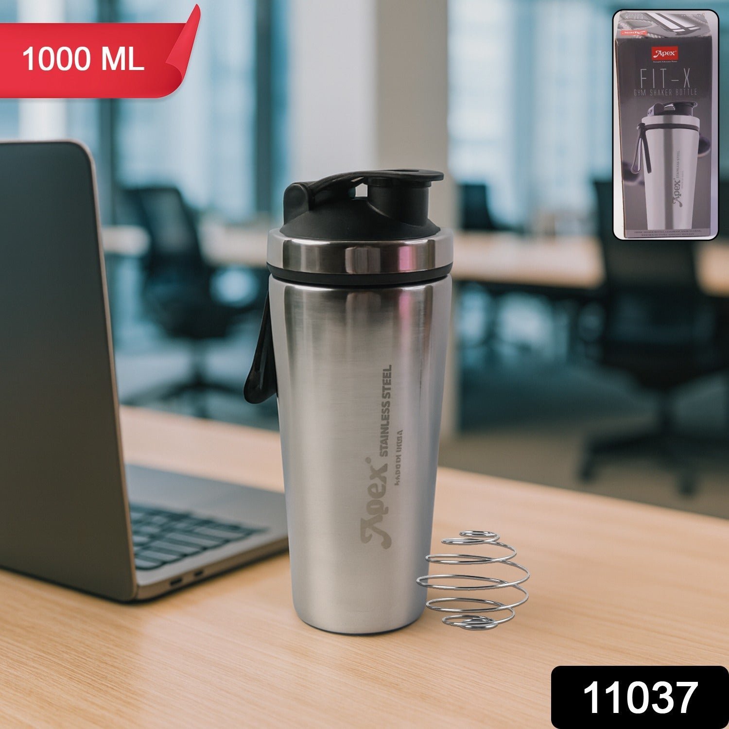 Stainless Steel Gym Shaker Bottle – 1000ml Leak-Resistant Flip Lid