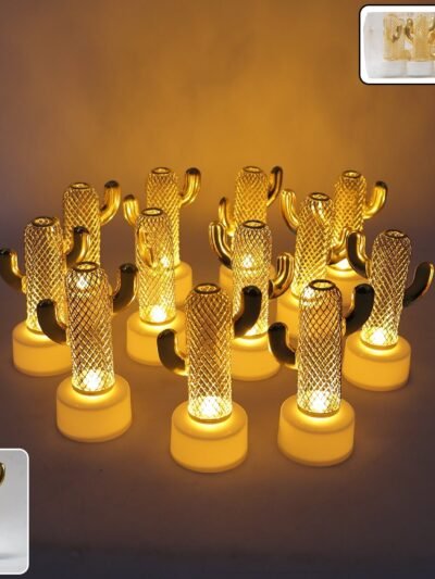 Cactus Shaped Flameless LED Candles – Set of 12 Safe Décor Lights