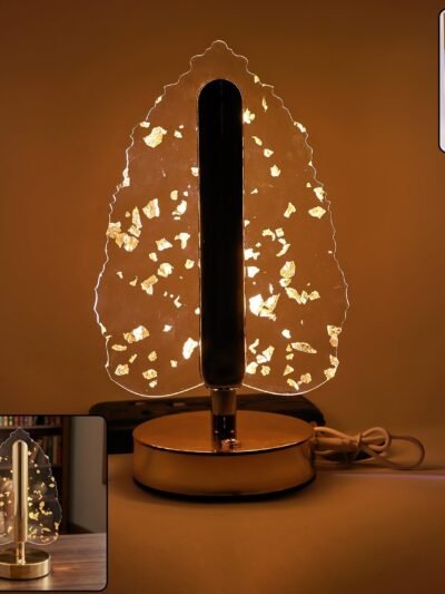 Golden Crystal Leaf LED Table Lamp – USB Charging & Warm Light