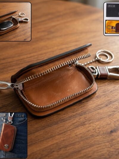 Leather Car Key Case � Compact & Stylish with Secure Closure
