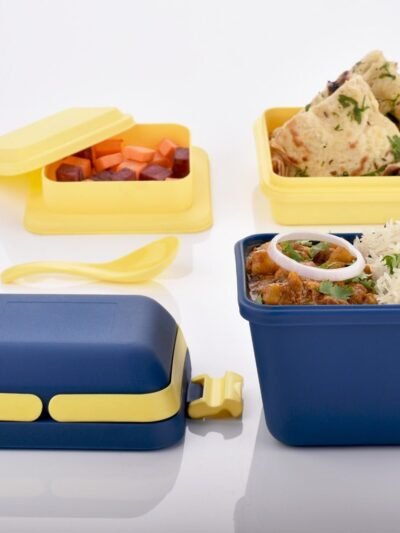 Airtight Lunch Box – 3 Compartment, Push Lock | Lunchie Bunchie