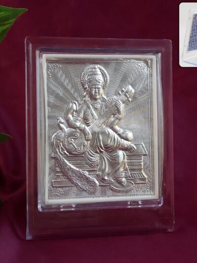 Silver Saraswati Maa Photo Frame – Elegant Spiritual Decor