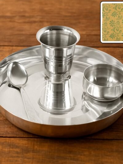 Stainless Steel Pooja Thali Set – Complete 4-Piece Dining Set