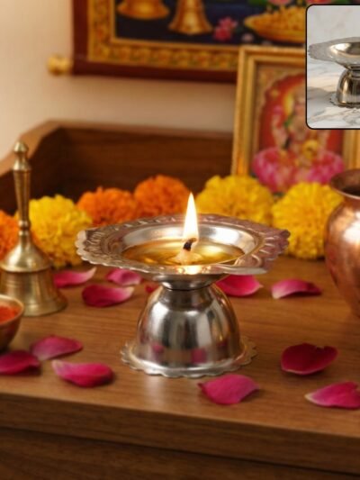 Puja Diya Stand – Stainless Steel Traditional Oil Lamp Holder