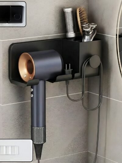 Wall Mounted Hair Dryer Holder – Space-Saving Organizer Shelf & Hook