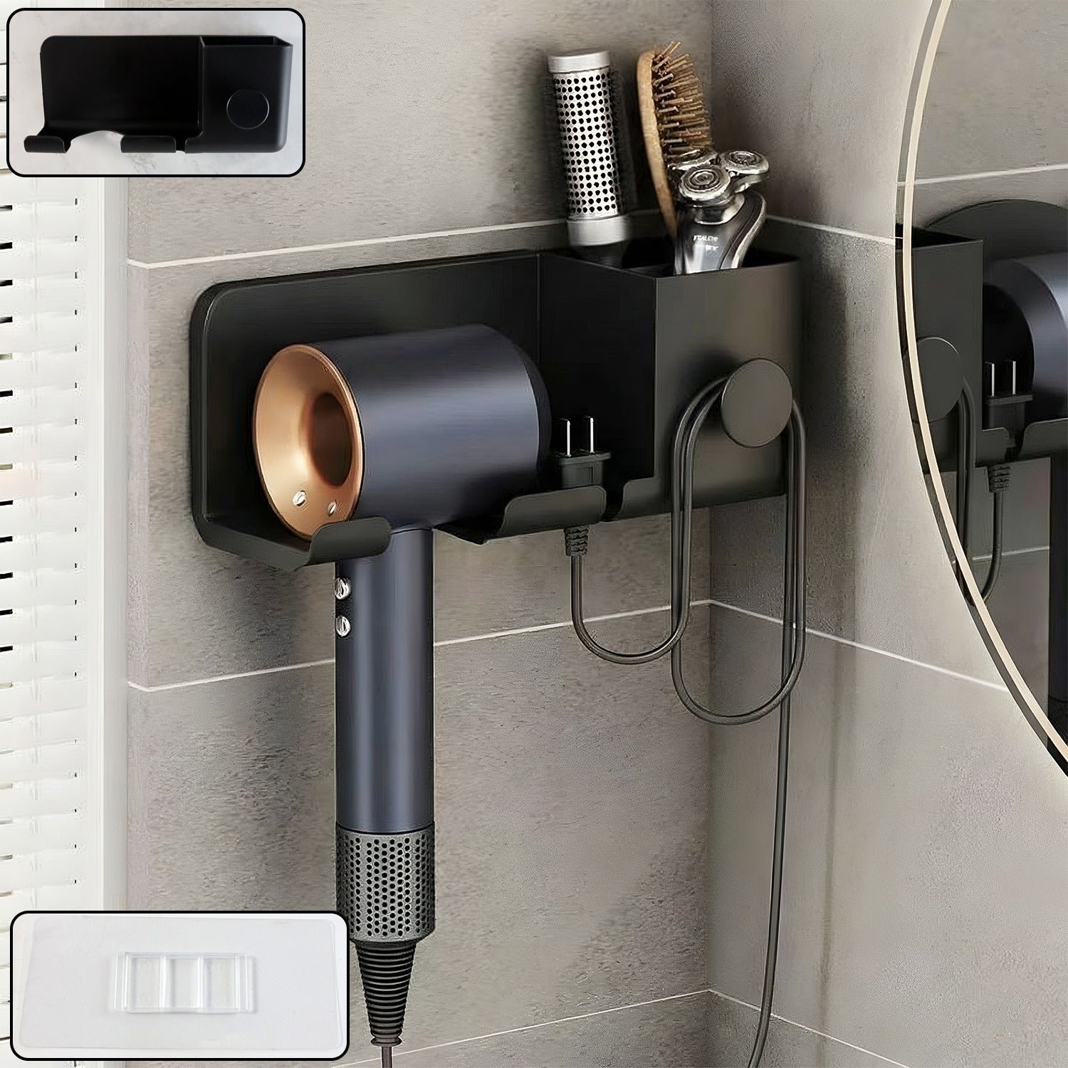 Wall Mounted Hair Dryer Holder – Space-Saving Organizer Shelf & Hook