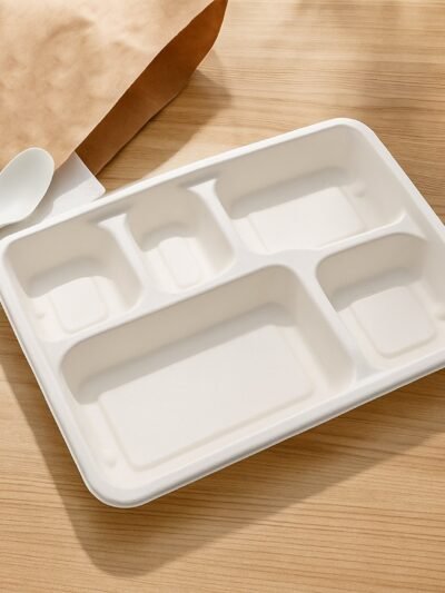 Compostable 5-Compartment Lunch Plate – Sturdy & Leak-Resistant