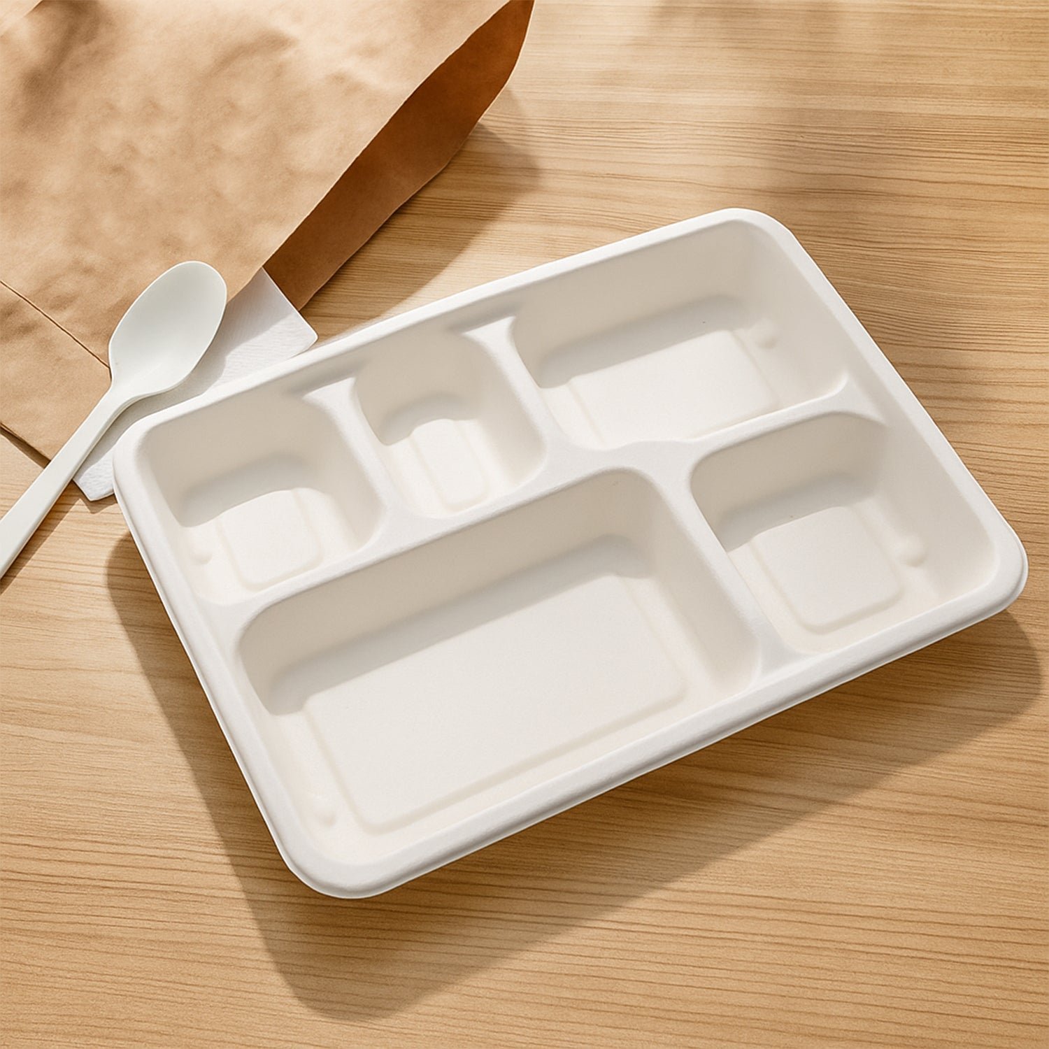Compostable 5-Compartment Lunch Plate – Sturdy & Leak-Resistant