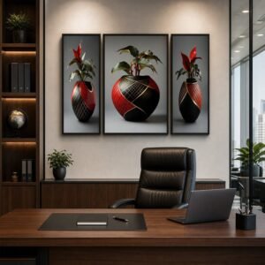 Flower Vase Wall Art � Vibrant Floral 3-Panel MDF Frame