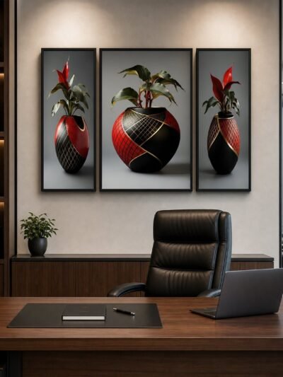 Flower Vase Wall Art � Vibrant Floral 3-Panel MDF Frame