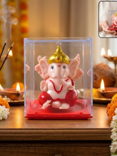 Hand-Moving Small Ganesha Idol – Vibrant Red & Gold Decor