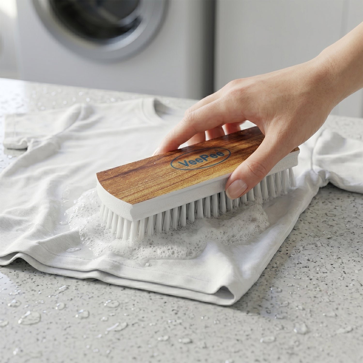 Cloth Washing Scrub Brush � Heavy-Duty Nylon Bristles & Wooden Handle