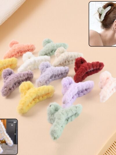 Fur Coated Hair Clutcher Clips – Soft Grip Set of 12