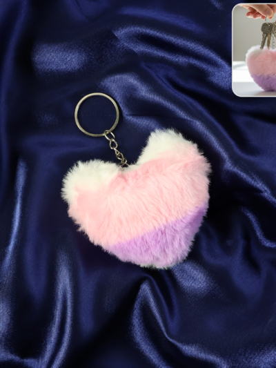Plush Heart Keychain – Soft & Durable Pink Purple Accessory