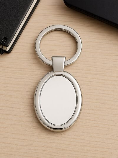 Oval Shape Metal Keychain – Durable Stylish Chrome Finish