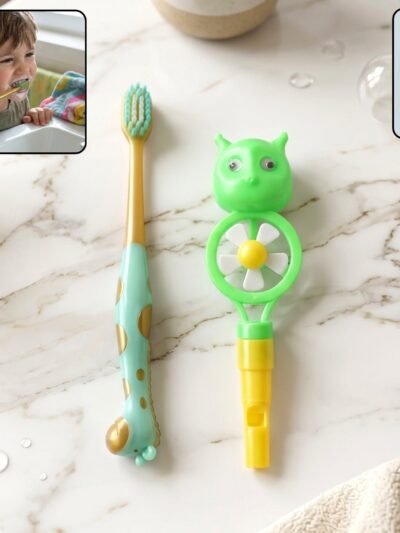Kids Toothbrush Set with Animal Whistle Toy – Fun Oral Care