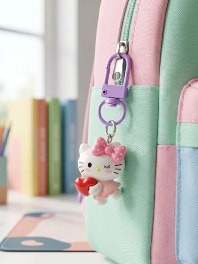 Cartoon Keychain with Heart and Bow � Cute Bag Charm for Girls