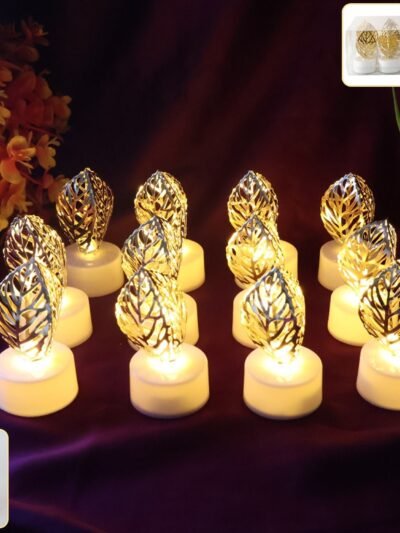 Leaf Shaped Flameless LED Candles – Elegant Decorative Set of 12