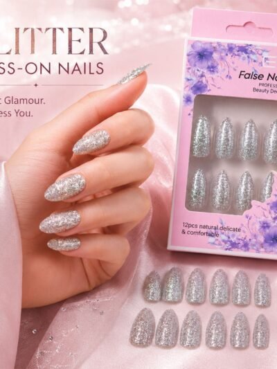 Glitter Press-On False Nails – Reusable Glossy Mix Designs