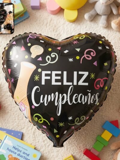 Black Heart Feliz Cumplea�os Foil Balloon � Bright Party Decor
