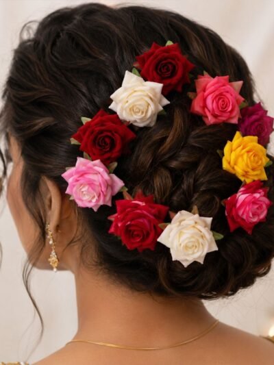 Flower Hair Pin Set � Colourful Floral Accessory (12 Pcs) | Calm & Curl