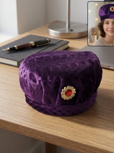 Velvet Boys Cap – Elegant Festive Headwear with Stone Brooch