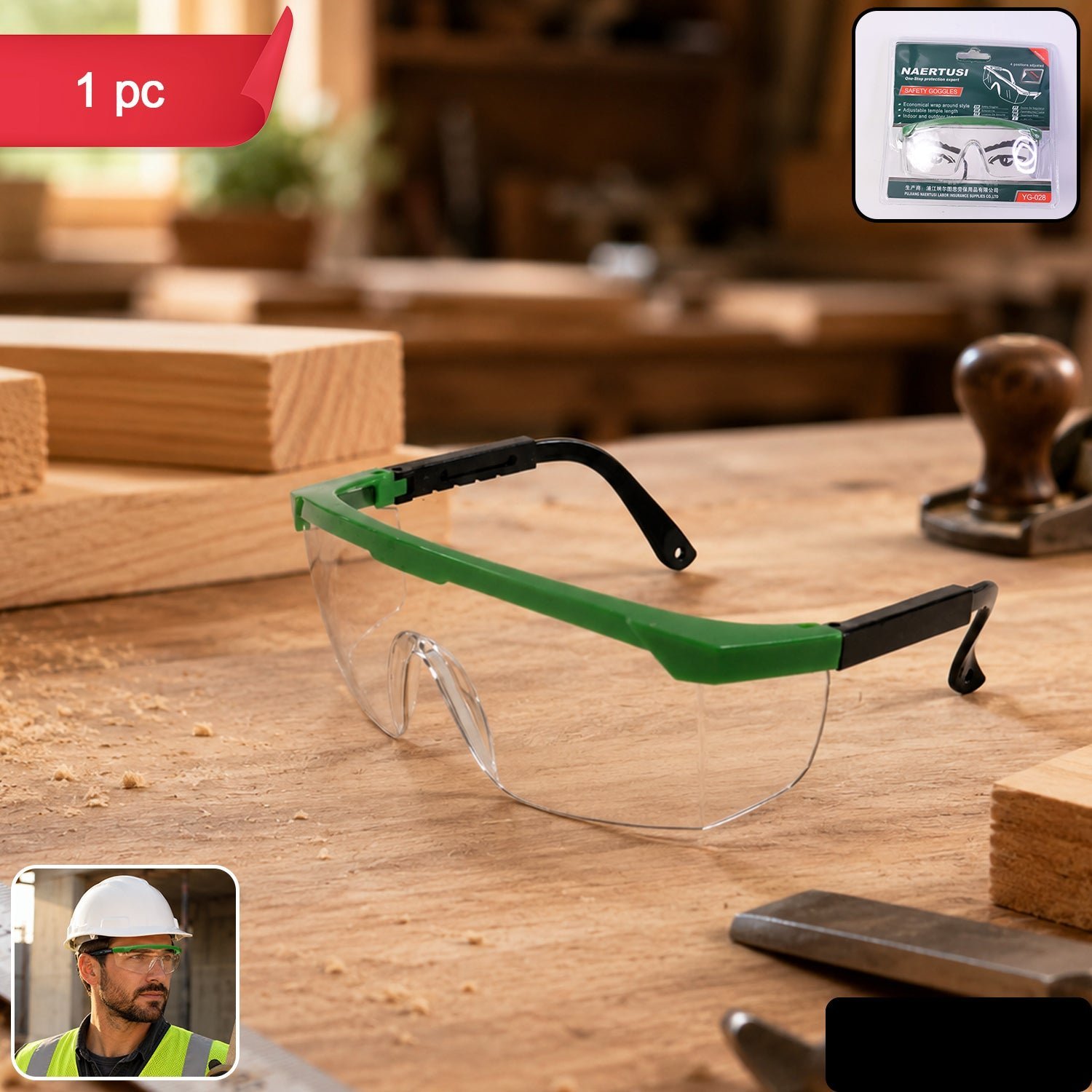 Adjustable Safety Goggles � Impact-Resistant Polycarbonate Lens for Workplace & Outdoor