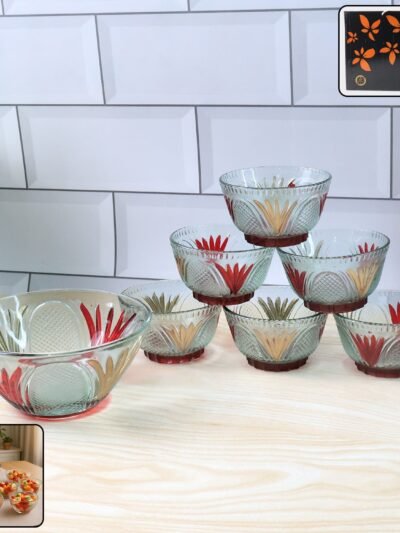 Glass Dessert Bowl Set – 7 Pc Rose Design | Serve Stellar