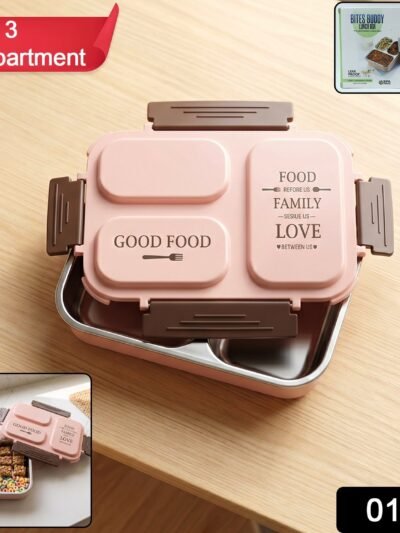 3-Compartment Stainless Steel Lunch Box – Leak-Proof & Durable