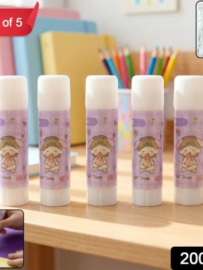 Solid Glue Stick Pack of 5 – Cartoon Design, Mess-Free Adhesive
