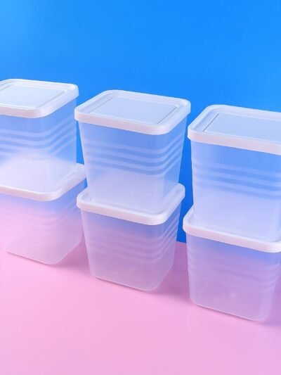 Airtight Square Plastic Food Storage Container Set – 6-Piece Clear Kit