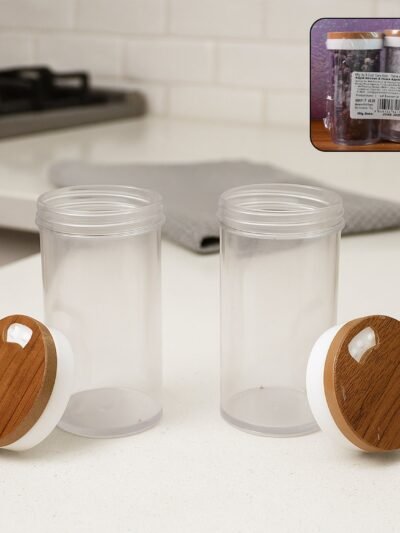 Airtight Kitchen Storage Jar Set – 2 Pc with Wooden Lids