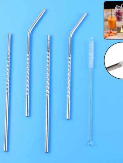 Reusable Stainless Steel Straws – Set of 4 with Brush | SparkleTidy