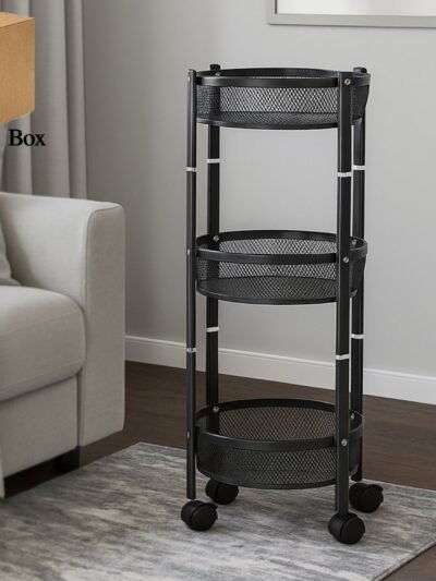 Metal Mesh Storage Trolley – 3-Layer Utility Cart with Wheels