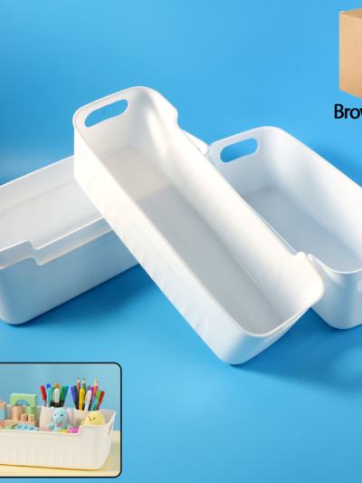 White Plastic Storage Basket Set – 4 Durable Stackable Organizers