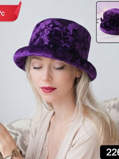 Velvet Floral Bucket Hat – Elegant Winter Accessory for Women