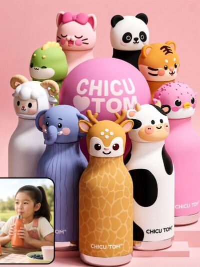 Kids Stainless Steel Vacuum Water Bottle with Straw (1 Pc 450ML, Mix Design)