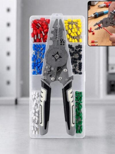 Wire Crimping Plier Kit with Cutter Stripper and Connectors (1 Set)