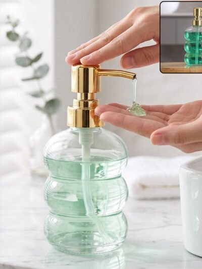 Transparent Glass Liquid Soap Dispenser Bottle with Gold Pump (1 Pc)