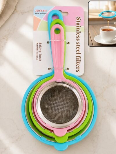 3 in 1 Mesh Strainer Set with Long Handles for Kitchen Use (3 Pc)